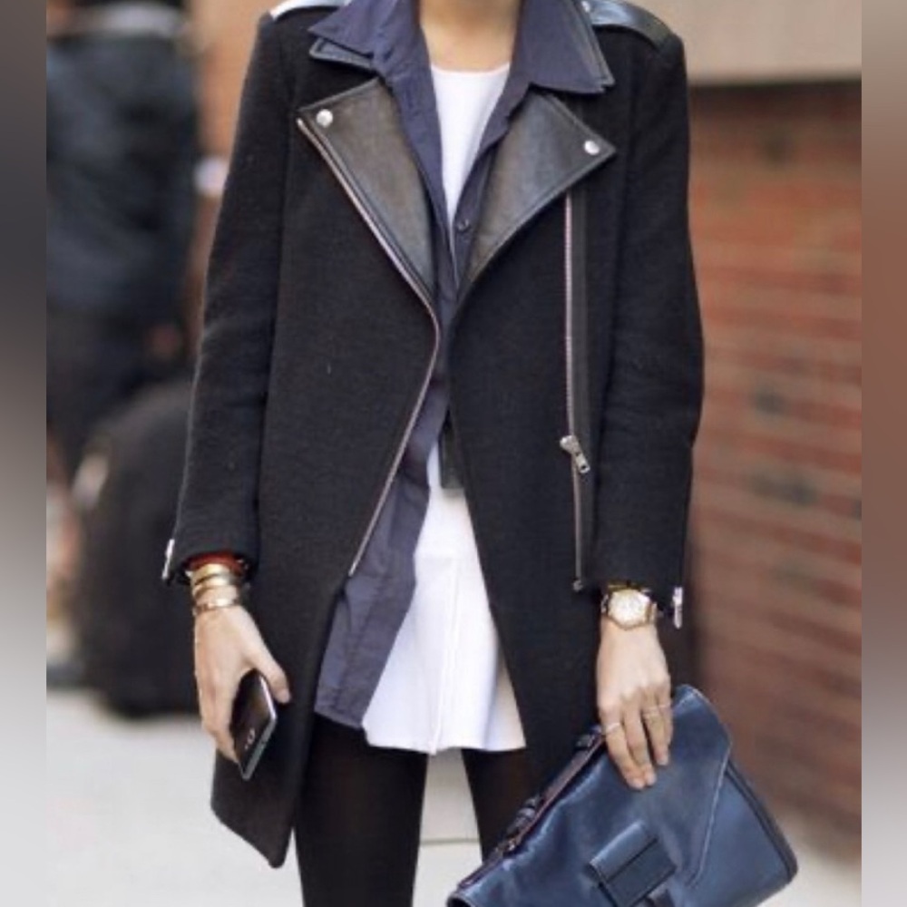 NWOT Zara Wool coat with moto accents